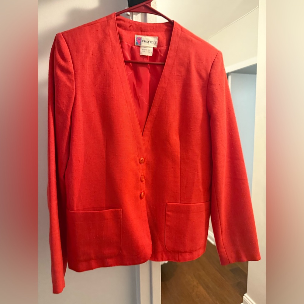Vintage Prophecy Red Silk Blend Blazer sz 12 Structured 90’s